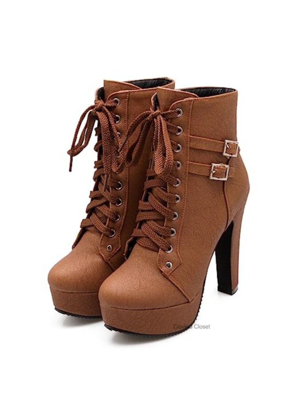Womens Chunky Heel Lace Up Platform Biker Boots Ankle Booties